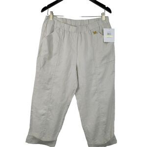 Ellen Tracy 100% Linen Gray‎ Pull On Wide Leg Cropped Capri Pants M NWT